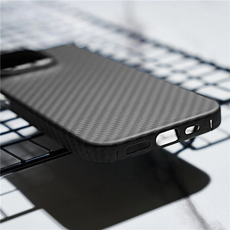 Black Phone Shell for iPhone 15 Pro Case 1500D Coarse Texture Aramid Fiber Phone Cover (Big Lens Cutout)