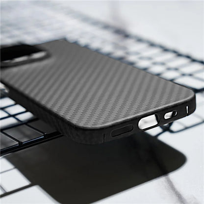 Black Phone Shell for iPhone 15 Pro Case 1500D Coarse Texture Aramid Fiber Phone Cover (Big Lens Cutout)