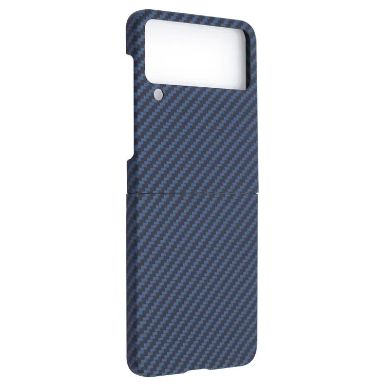 For Samsung Galaxy Z Flip4 5G Phone Case 1500D Coarse Texture Carbon Fiber Texture Aramid Fiber Shell (Big Rear Lens Hole)