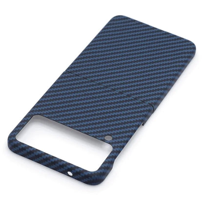 For Samsung Galaxy Z Flip4 5G Phone Case 1500D Coarse Texture Carbon Fiber Texture Aramid Fiber Shell (Big Rear Lens Hole)