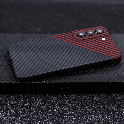 For Samsung Galaxy S22 5G Case 1500D Coarse Texture Aramid Fiber Color Splicing Precise Lens Cutout Back Cover