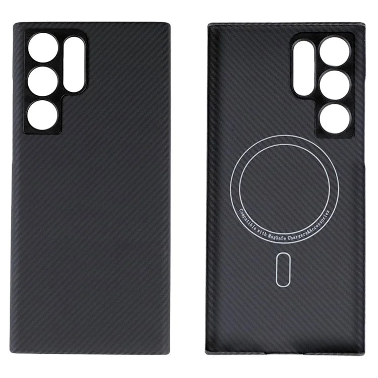 For Samsung Galaxy S21 Ultra 5G Aramid Fiber Case Compatible with MagSafe 600D Fine Textured Lens Guard Phone Cover, Black