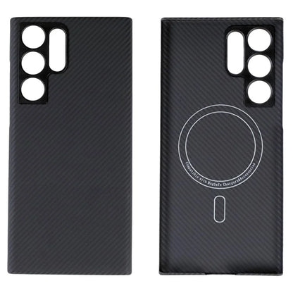For Samsung Galaxy S21 Ultra 5G Aramid Fiber Case Compatible with MagSafe 600D Fine Textured Lens Guard Phone Cover, Black