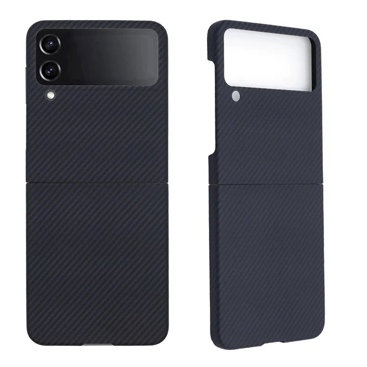 For Samsung Galaxy Z Flip4 5G Black Case 600D Fine Textured Aramid Fiber Phone Protector, Big Lens Cutouts