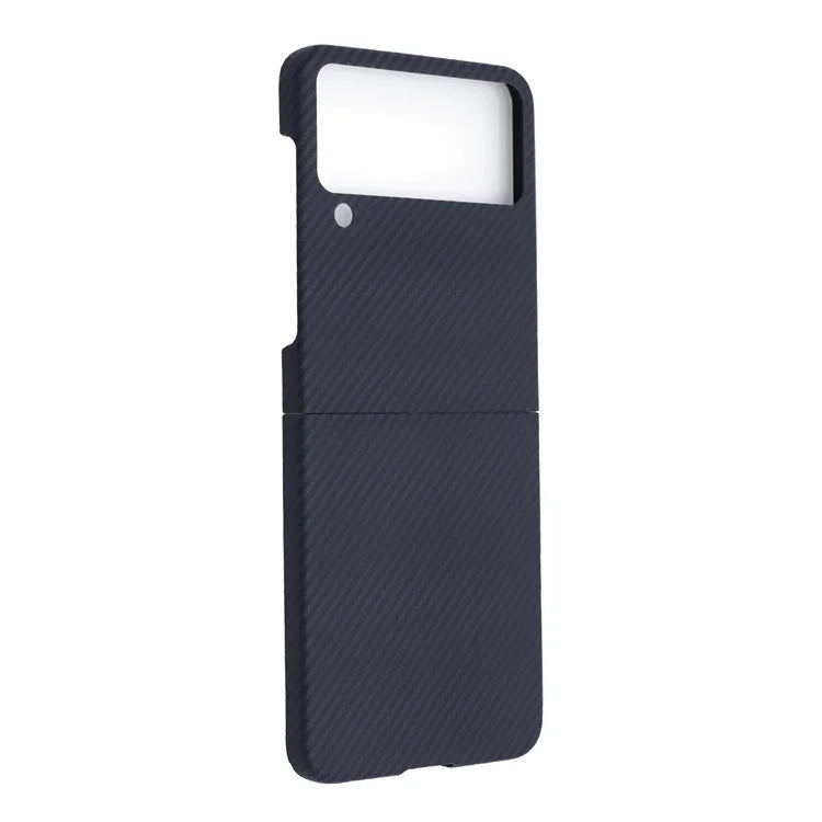For Samsung Galaxy Z Flip4 5G Black Case 600D Fine Textured Aramid Fiber Phone Protector, Big Lens Cutouts