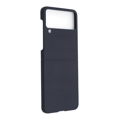 For Samsung Galaxy Z Flip4 5G Black Case 600D Fine Textured Aramid Fiber Phone Protector, Big Lens Cutouts