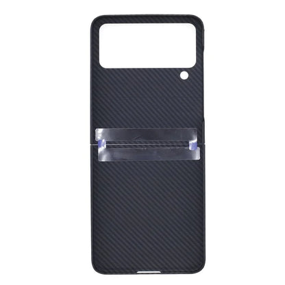 For Samsung Galaxy Z Flip4 5G Black Case 600D Fine Textured Aramid Fiber Phone Protector, Big Lens Cutouts
