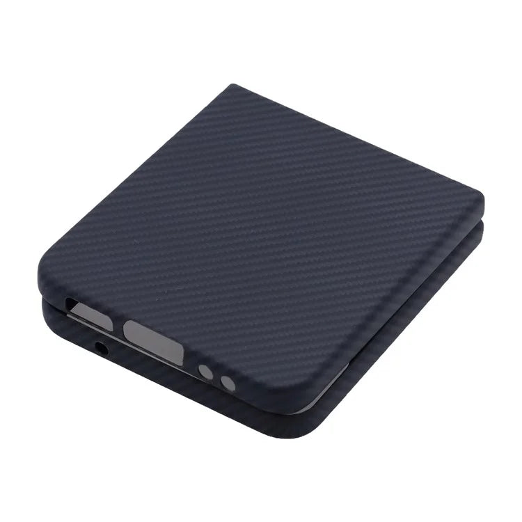 For Samsung Galaxy Z Flip4 5G Black Case 600D Fine Textured Aramid Fiber Phone Protector, Big Lens Cutouts