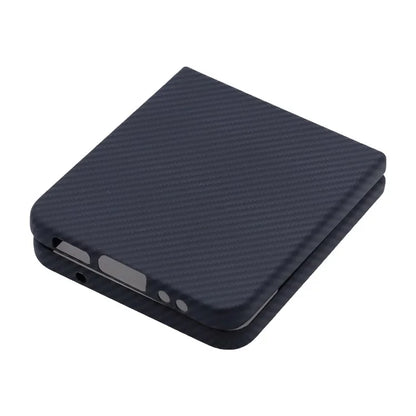 For Samsung Galaxy Z Flip4 5G Black Case 600D Fine Textured Aramid Fiber Phone Protector, Big Lens Cutouts