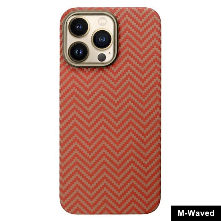 Metal Lens Frame Cover for iPhone 14 Pro M-Waved Texture Aramid Fiber Cell Phone Case