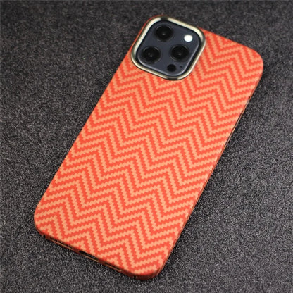 Metal Lens Frame Cover for iPhone 14 Pro M-Waved Texture Aramid Fiber Cell Phone Case