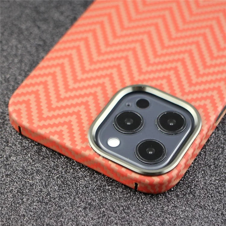 Metal Lens Frame Cover for iPhone 14 Pro M-Waved Texture Aramid Fiber Cell Phone Case