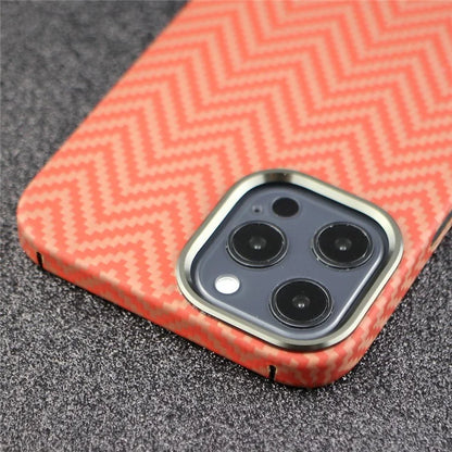 Metal Lens Frame Cover for iPhone 14 Pro M-Waved Texture Aramid Fiber Cell Phone Case