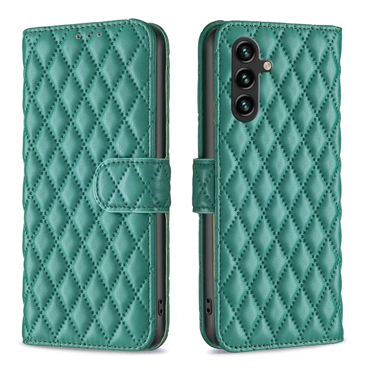 BINFEN COLOR BF Style-14 For Samsung Galaxy A35 5G Phone Case Rhombus Grid Leather Cover