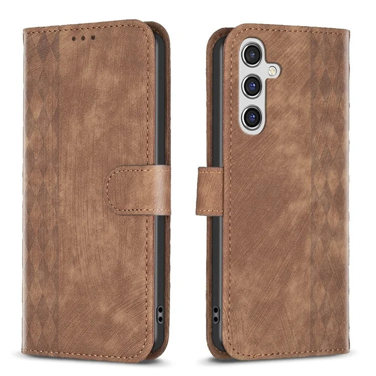 For Samsung Galaxy A35 5G Case Imprinted Grid Wallet Leather Cover