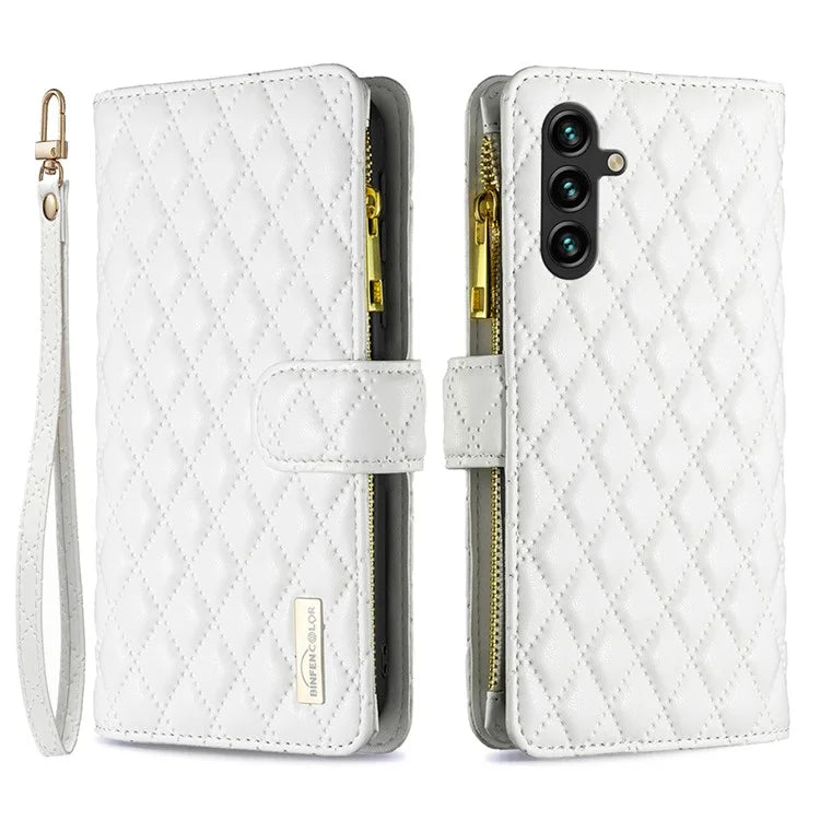 BINFEN COLOR BF Style-15 For Samsung Galaxy A35 5G Case Zipper Pocket Phone Stand Cover