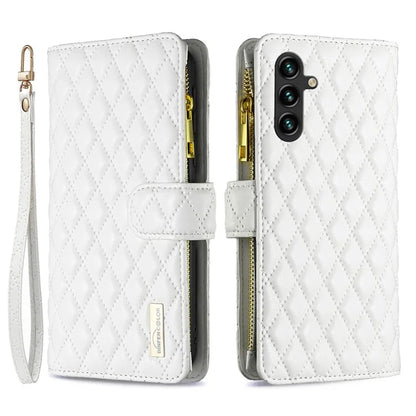 BINFEN COLOR BF Style-15 For Samsung Galaxy A35 5G Case Zipper Pocket Phone Stand Cover