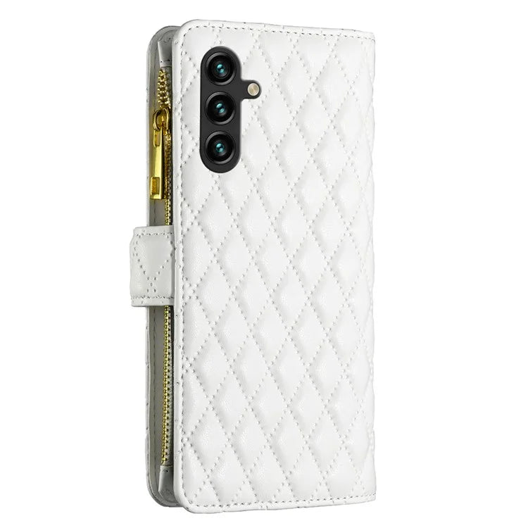BINFEN COLOR BF Style-15 For Samsung Galaxy A35 5G Case Zipper Pocket Phone Stand Cover