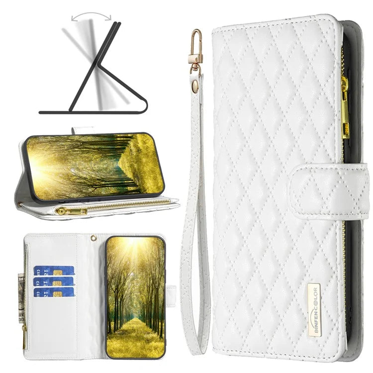 BINFEN COLOR BF Style-15 For Samsung Galaxy A35 5G Case Zipper Pocket Phone Stand Cover