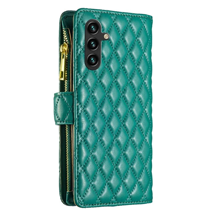 BINFEN COLOR BF Style-15 For Samsung Galaxy A35 5G Case Zipper Pocket Phone Stand Cover