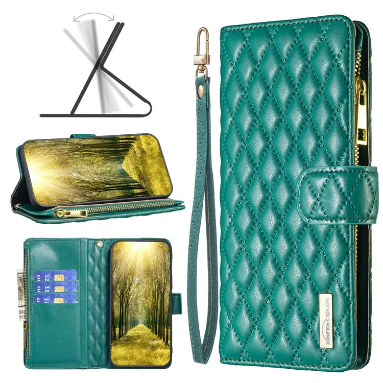 BINFEN COLOR BF Style-15 For Samsung Galaxy A35 5G Case Zipper Pocket Phone Stand Cover