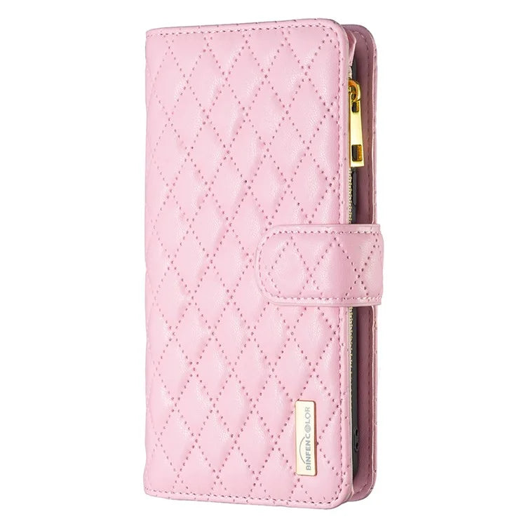 BINFEN COLOR BF Style-15 For Samsung Galaxy A35 5G Case Zipper Pocket Phone Stand Cover