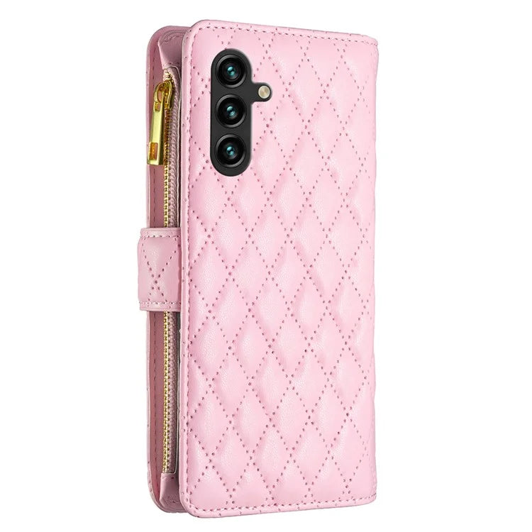 BINFEN COLOR BF Style-15 For Samsung Galaxy A35 5G Case Zipper Pocket Phone Stand Cover