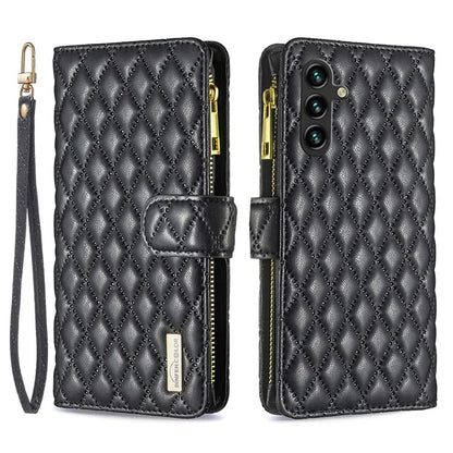 BINFEN COLOR BF Style-15 For Samsung Galaxy A35 5G Case Zipper Pocket Phone Stand Cover