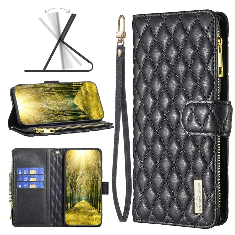 BINFEN COLOR BF Style-15 For Samsung Galaxy A35 5G Case Zipper Pocket Phone Stand Cover