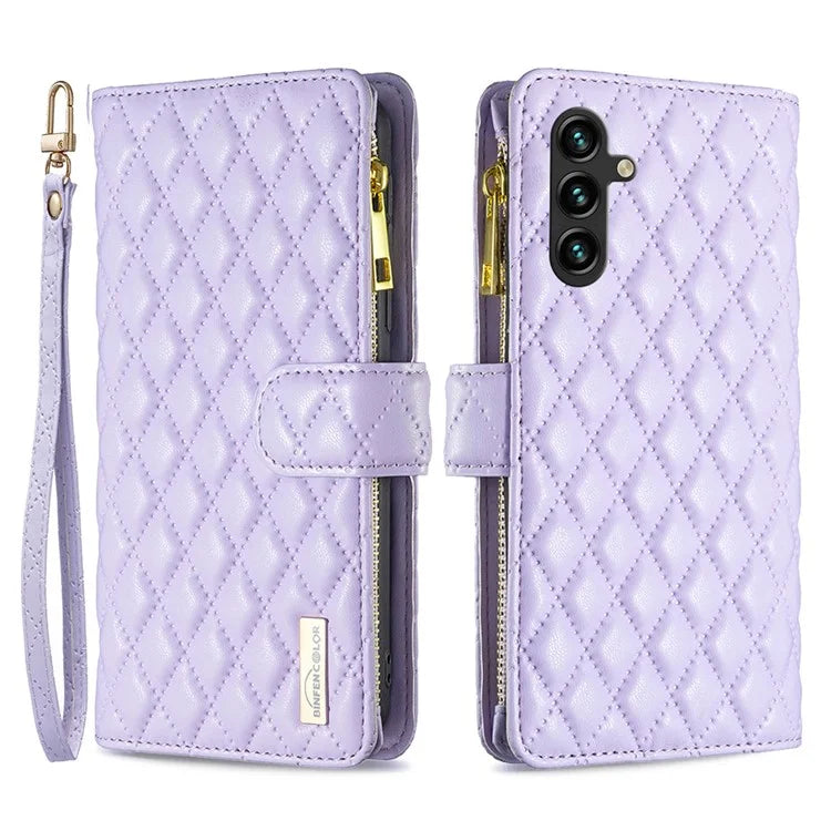 BINFEN COLOR BF Style-15 For Samsung Galaxy A35 5G Case Zipper Pocket Phone Stand Cover
