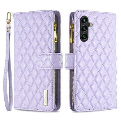 BINFEN COLOR BF Style-15 For Samsung Galaxy A35 5G Case Zipper Pocket Phone Stand Cover