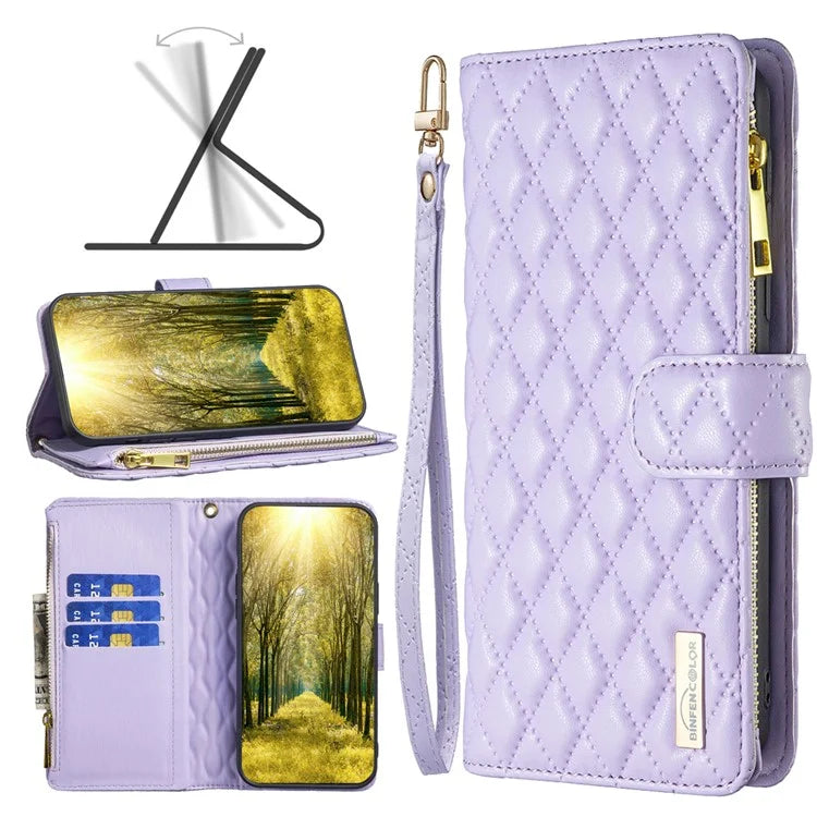 BINFEN COLOR BF Style-15 For Samsung Galaxy A35 5G Case Zipper Pocket Phone Stand Cover