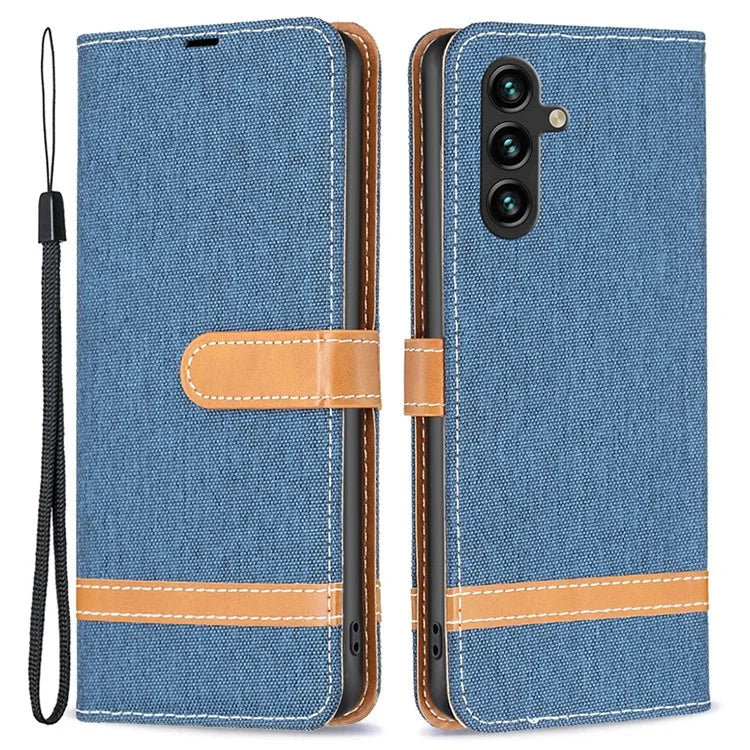 For Samsung Galaxy A35 5G Case Jeans Cloth Splicing PU Leather Wallet Cover