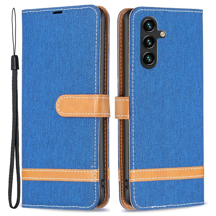 For Samsung Galaxy A35 5G Case Jeans Cloth Splicing PU Leather Wallet Cover