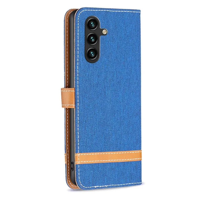 For Samsung Galaxy A35 5G Case Jeans Cloth Splicing PU Leather Wallet Cover
