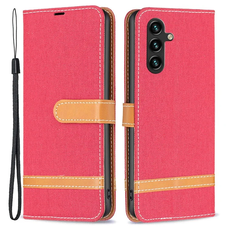 For Samsung Galaxy A35 5G Case Jeans Cloth Splicing PU Leather Wallet Cover
