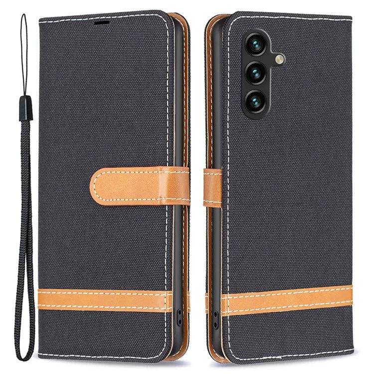 For Samsung Galaxy A35 5G Case Jeans Cloth Splicing PU Leather Wallet Cover