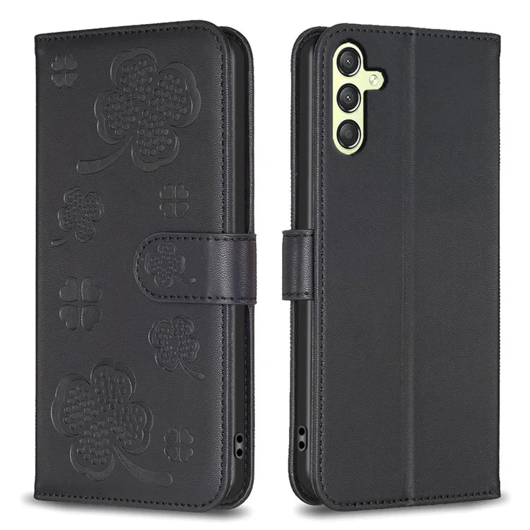 For Samsung Galaxy S22 5G Wallet Case PU Leather Clover Imprinted Flip Phone Cover
