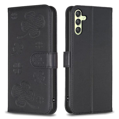 For Samsung Galaxy S22 5G Wallet Case PU Leather Clover Imprinted Flip Phone Cover