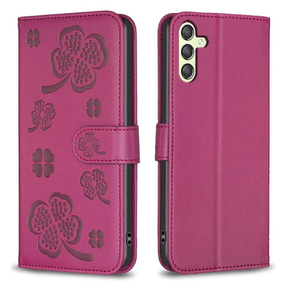 For Samsung Galaxy S22 5G Wallet Case PU Leather Clover Imprinted Flip Phone Cover