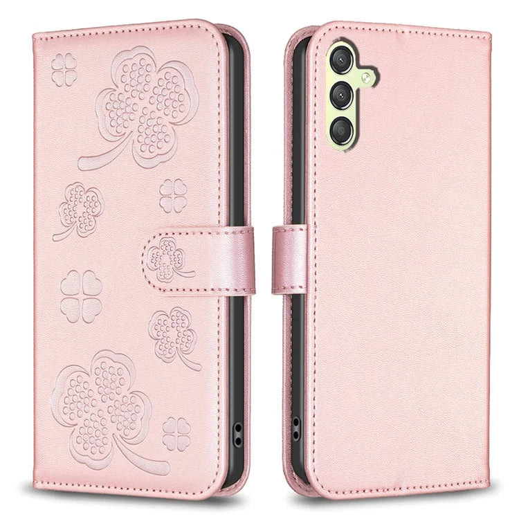 For Samsung Galaxy S22 5G Wallet Case PU Leather Clover Imprinted Flip Phone Cover