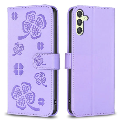 For Samsung Galaxy S22 5G Wallet Case PU Leather Clover Imprinted Flip Phone Cover