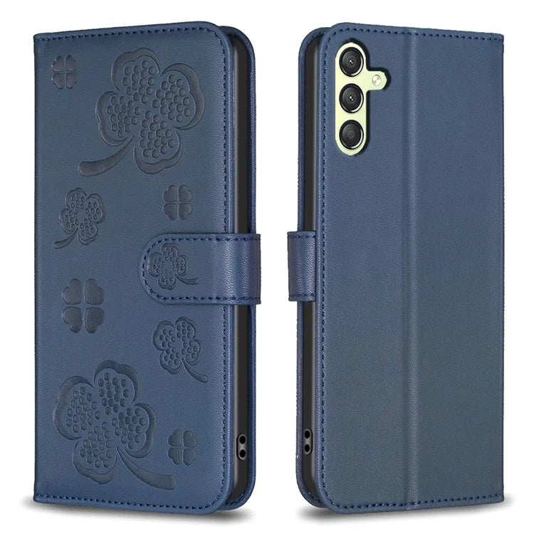 For Samsung Galaxy S22 5G Wallet Case PU Leather Clover Imprinted Flip Phone Cover