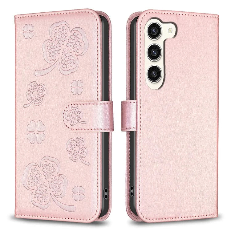 For Samsung Galaxy S24+ Leather Wallet Case Clover Pattern Magnetic Closure Phone Cover