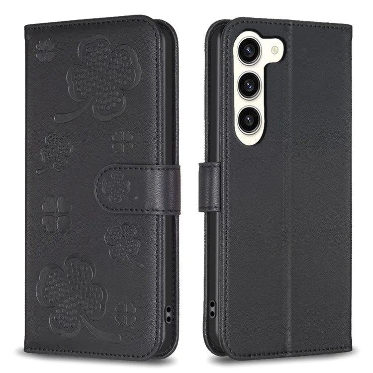 For Samsung Galaxy S24+ Leather Wallet Case Clover Pattern Magnetic Closure Phone Cover