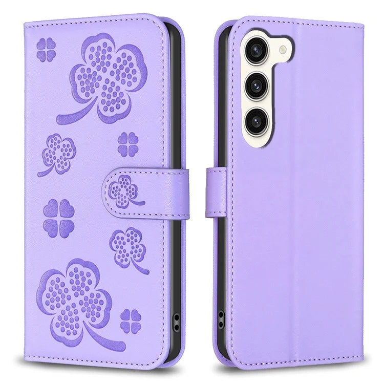 For Samsung Galaxy S24+ Leather Wallet Case Clover Pattern Magnetic Closure Phone Cover
