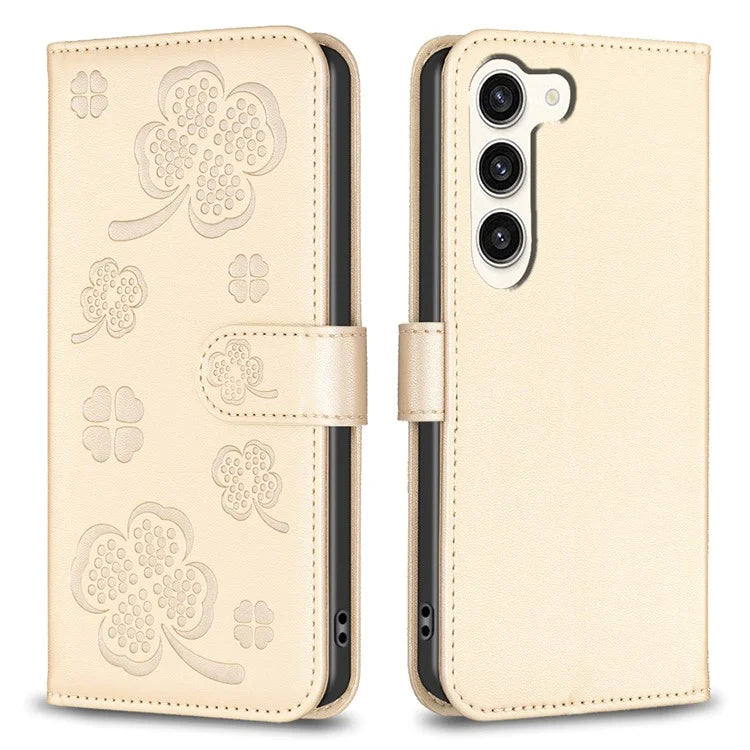 For Samsung Galaxy S24+ Leather Wallet Case Clover Pattern Magnetic Closure Phone Cover