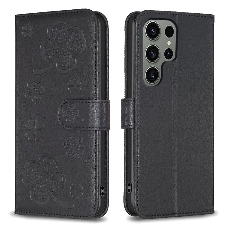 For Samsung Galaxy S23 Ultra Wallet Case Clover Pattern Flip PU Leather Phone Cover