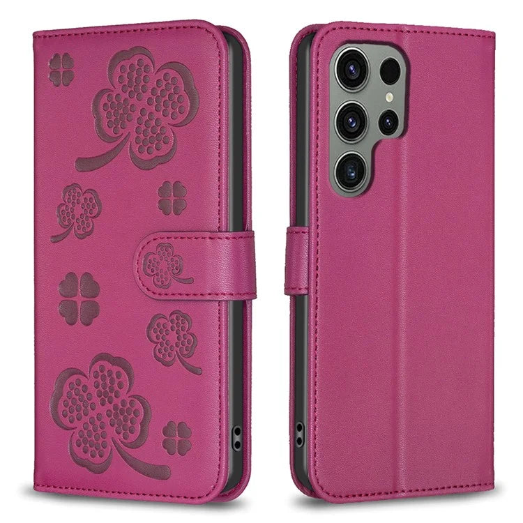 For Samsung Galaxy S23 Ultra Wallet Case Clover Pattern Flip PU Leather Phone Cover