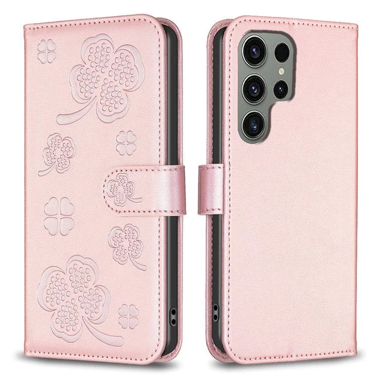 For Samsung Galaxy S23 Ultra Wallet Case Clover Pattern Flip PU Leather Phone Cover